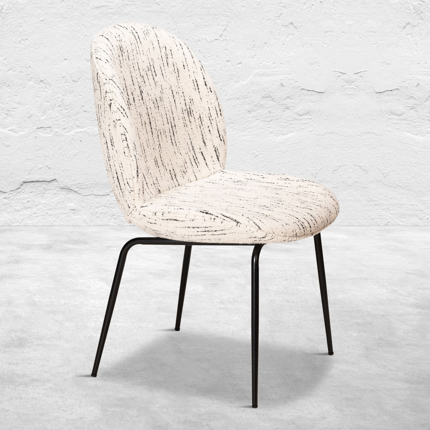 Harry's Dining Chair In Textured Boucle And Matte Black Frame