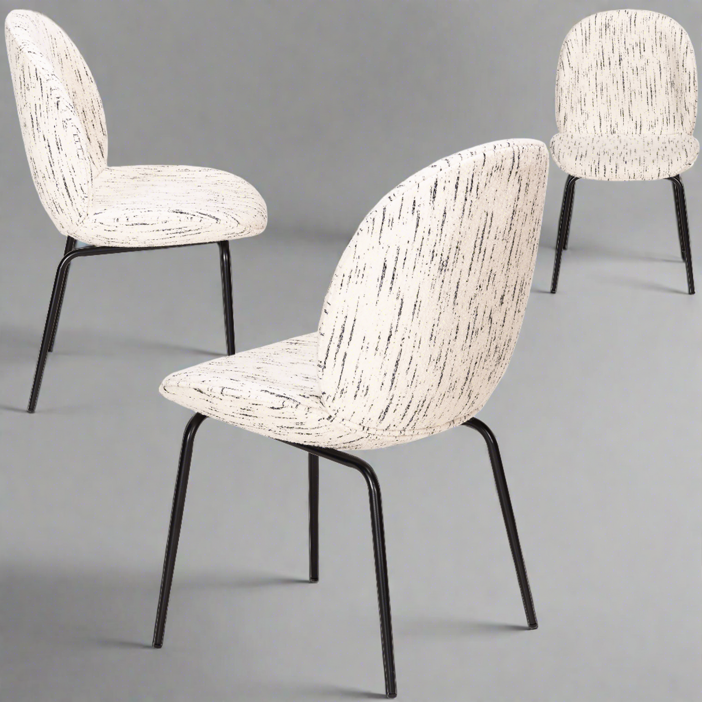 Harry's Dining Chair In Textured Boucle And Matte Black Frame