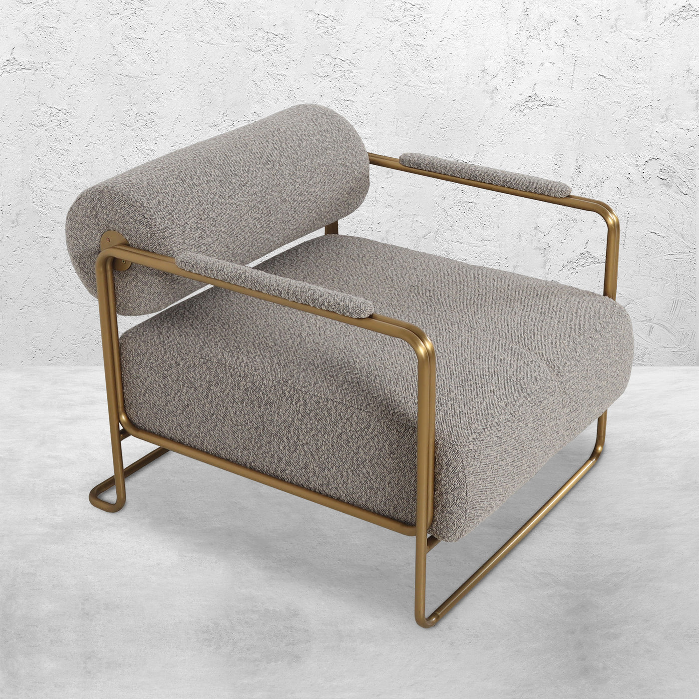 Hurricane Occasional Chair in Brushed Brass and Boucle