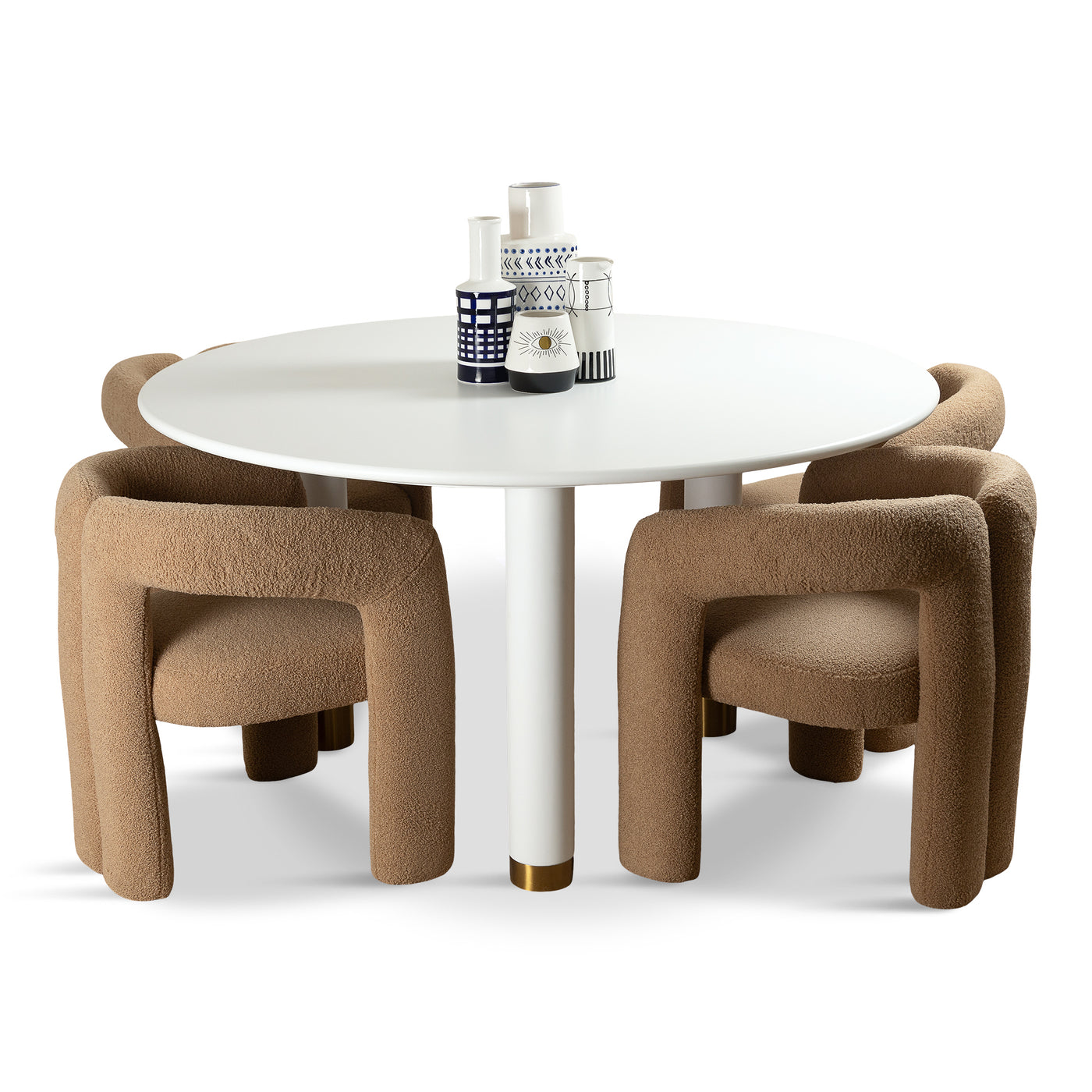 Rick's Cafe Round Dining Table in Matte White Lacquer