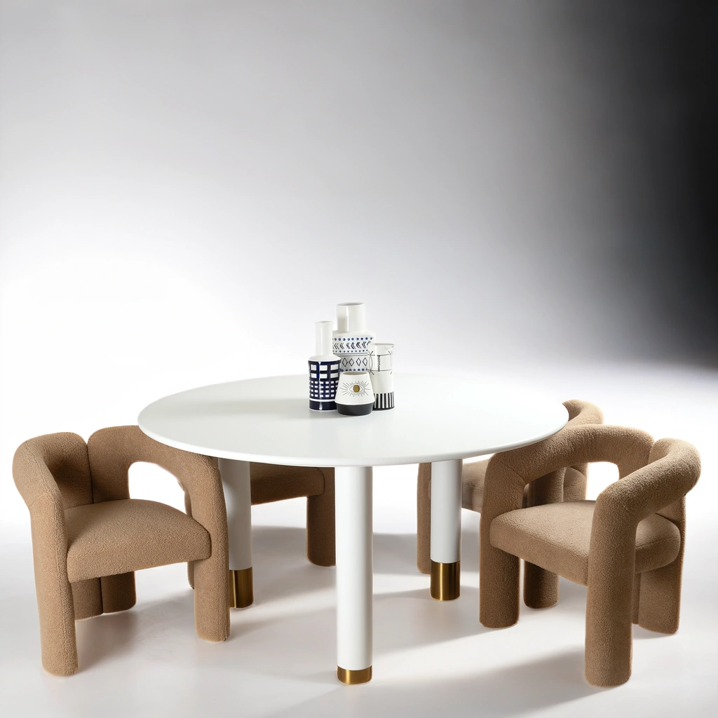 Rick's Cafe Round Dining Table in Matte White Lacquer