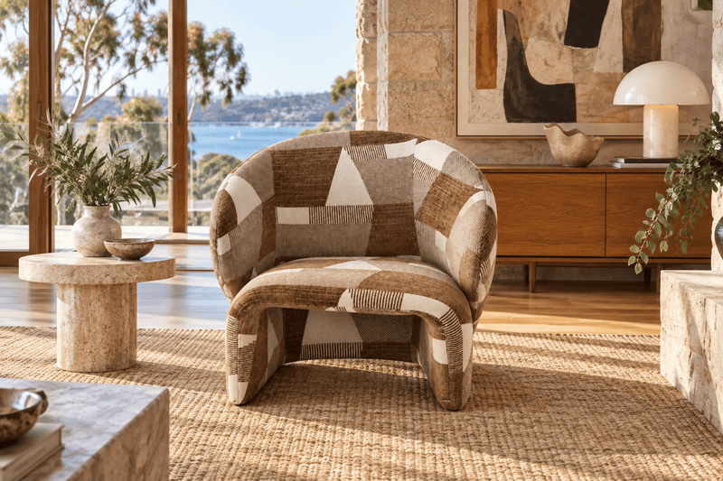 Blood and Sand Occasional Chair styled in a Sydney modern coastal home