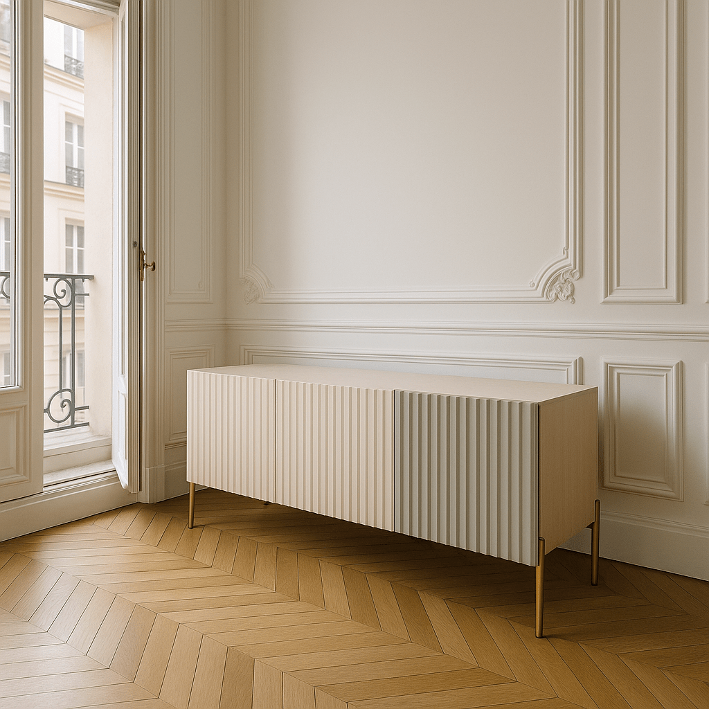 Cosmopolitan 3 Door Credenza in Neutral Tones - Tom Collins Home