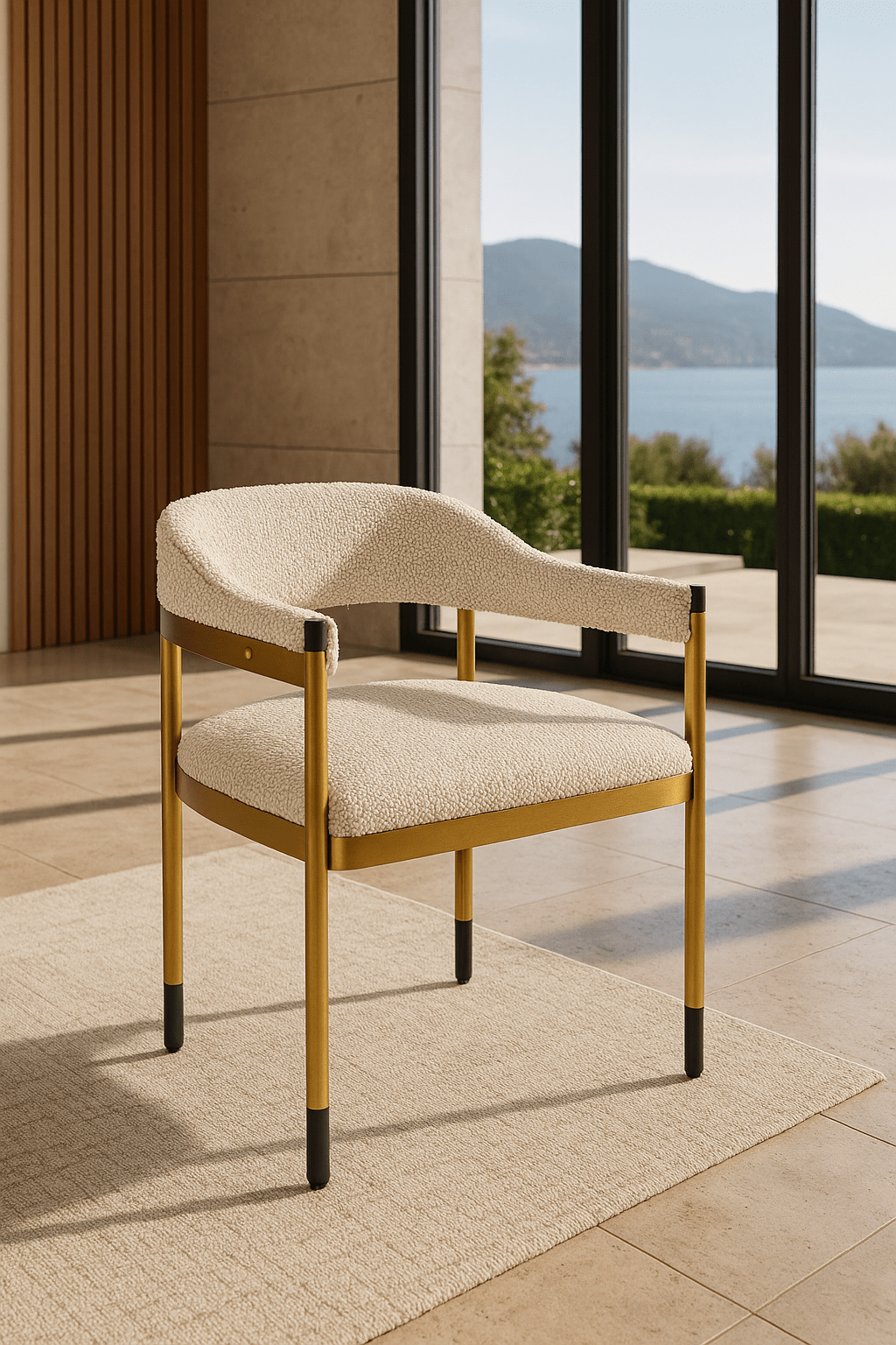 Cuba Libre Dining Chair in Boucle and Brushed Brass Frame - Tom Collins Home