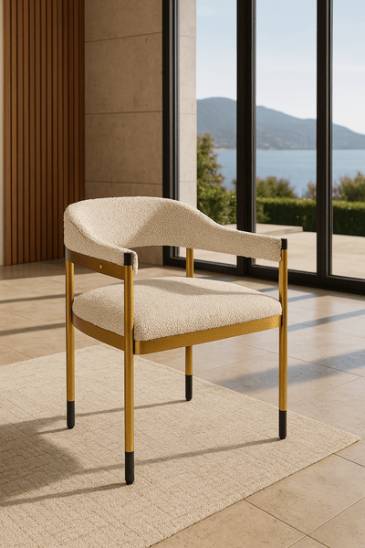Cuba Libre Dining Chair in Boucle and Brushed Brass Frame - Tom Collins Home