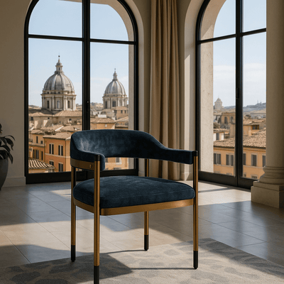 Cuba Libre Dining Chair in Chenille and Brushed Brass Frame - Tom Collins Home