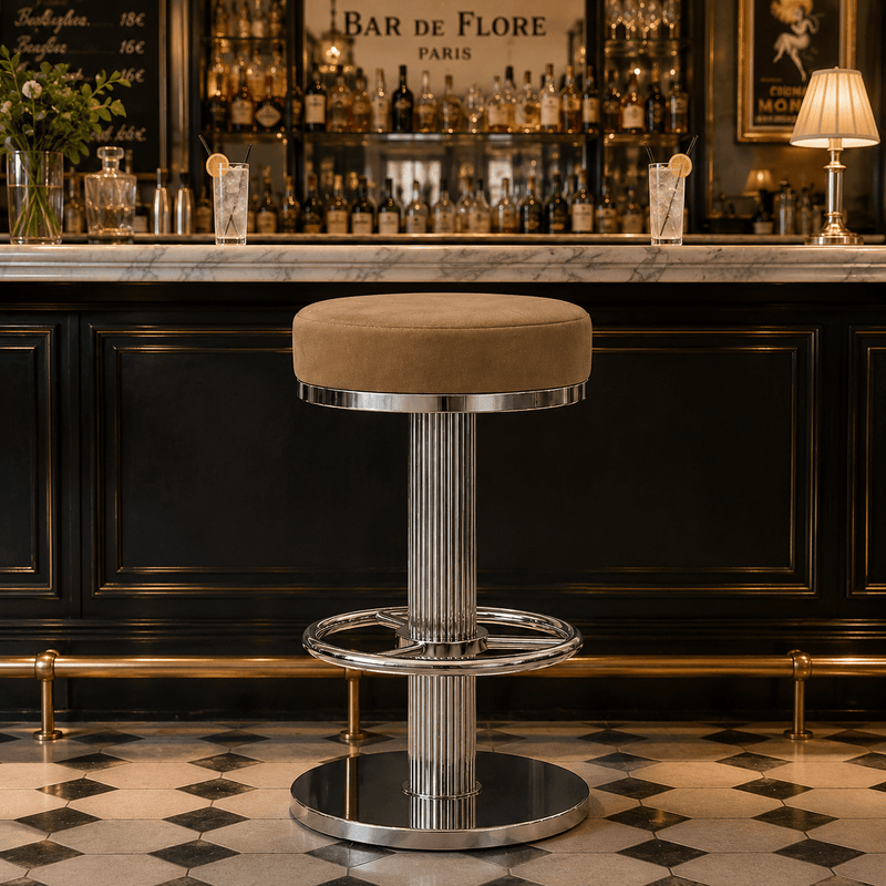 Happy Hour Backless Barstool In Velvet and Chrome - Tom Collins Home