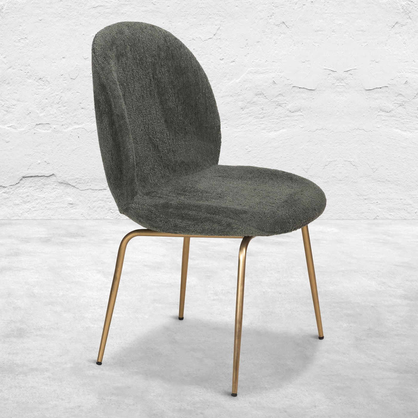 Harry's Dining Chair In Fuzzy Boucle Sage And Brushed Brass Frame - Tom Collins Home