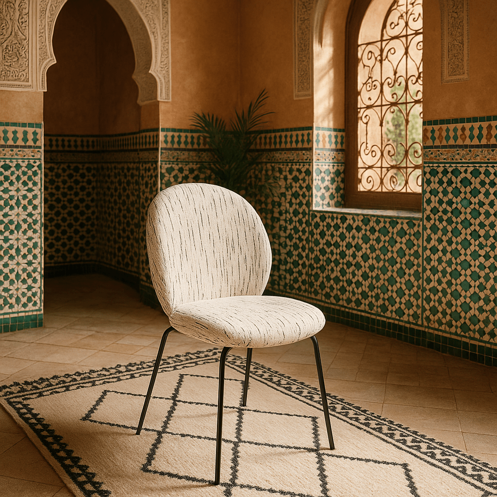 Harry's Dining Chair In Textured Boucle And Matte Black Frame - Tom Collins Home