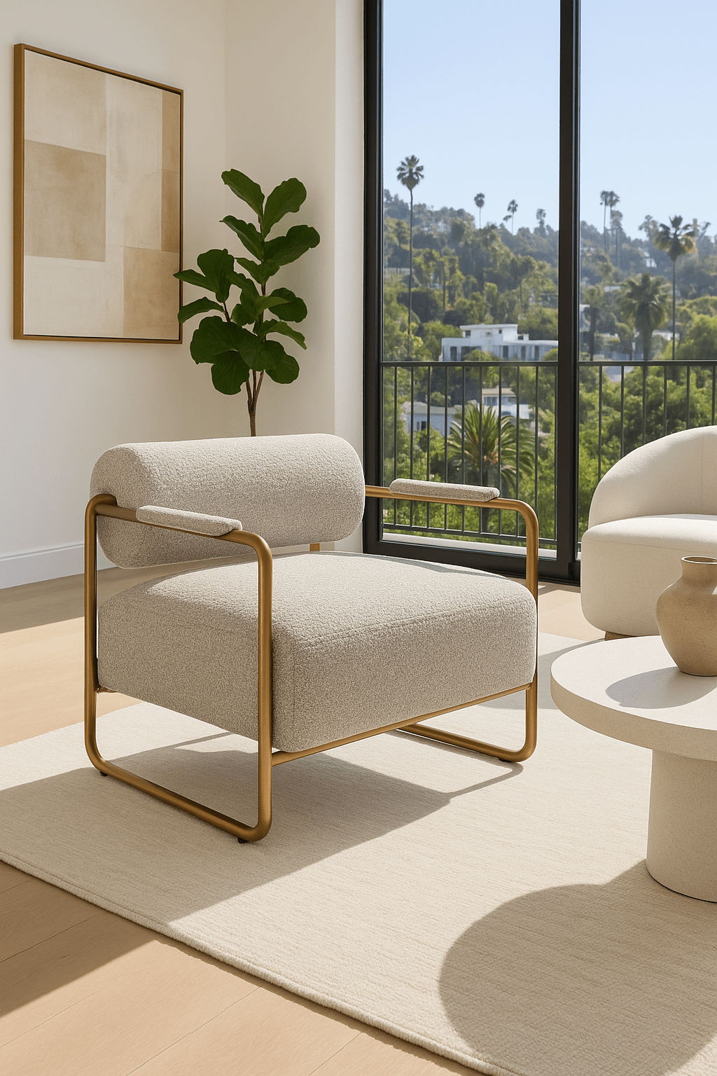 Hurricane Occasional Chair in Brushed Brass and Boucle - Tom Collins Home