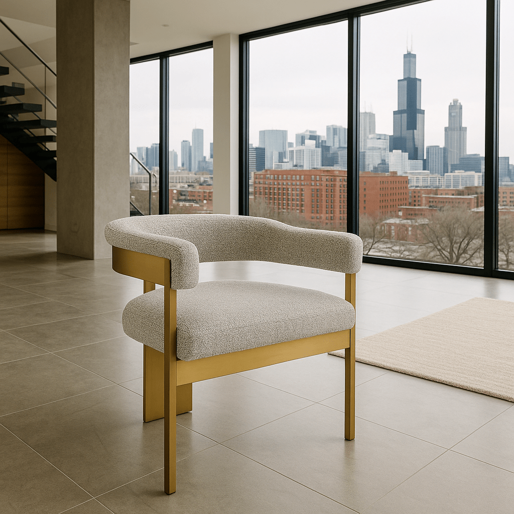 Negroni Dining Chair in Boucle and Brushed Brass Frame - Tom Collins Home