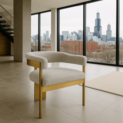 Negroni Dining Chair in Boucle and Brushed Brass Frame - Tom Collins Home