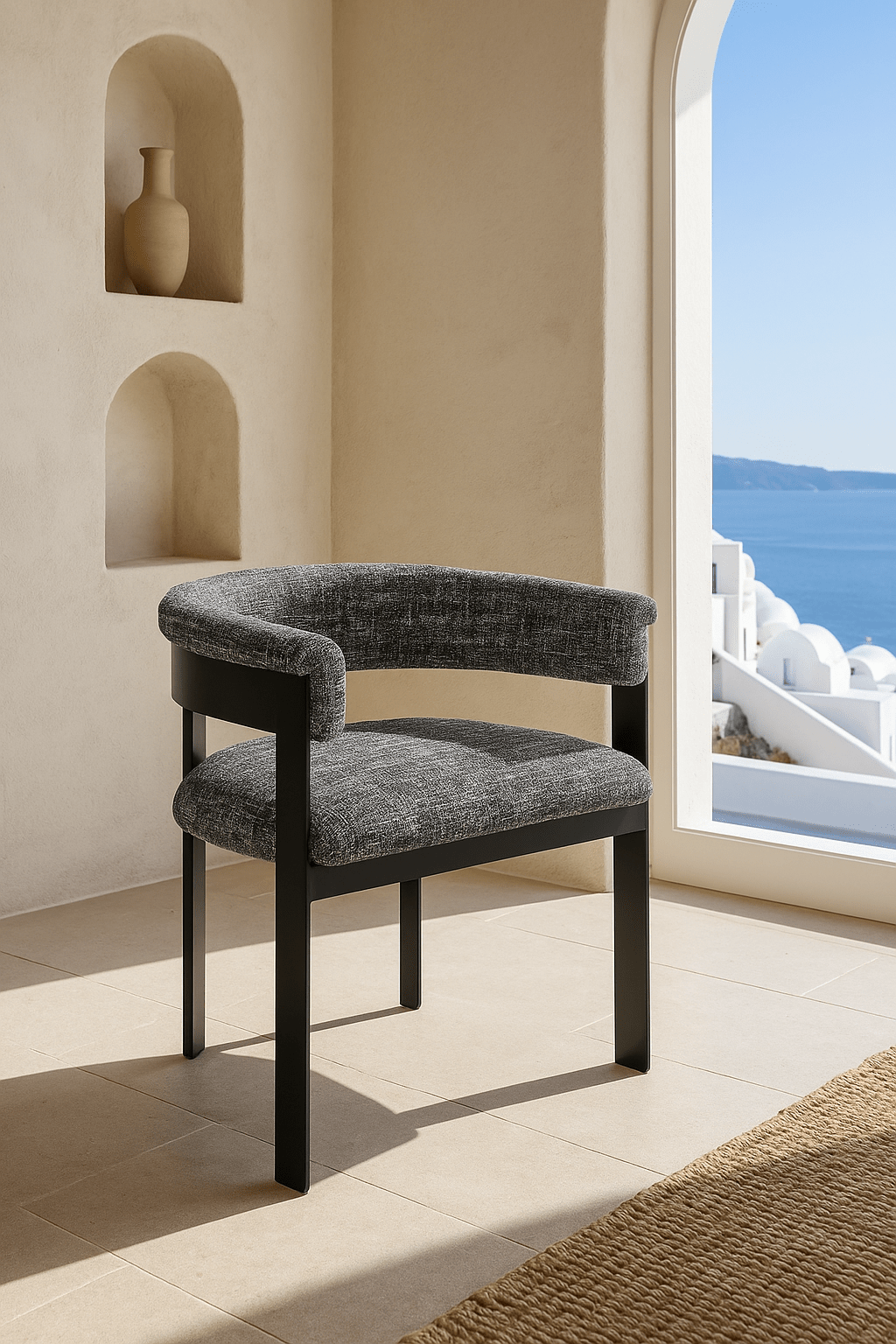Negroni Dining Chair in Heavy Weight Linen and Matte Black Frame - Tom Collins Home