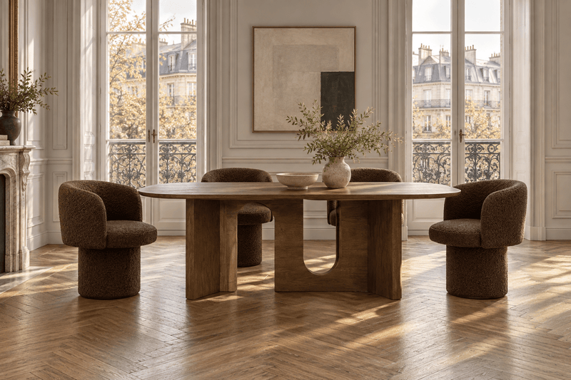 Pisco Sour Dining Chair shown with the Last Word Dining Table in a dining room setting
