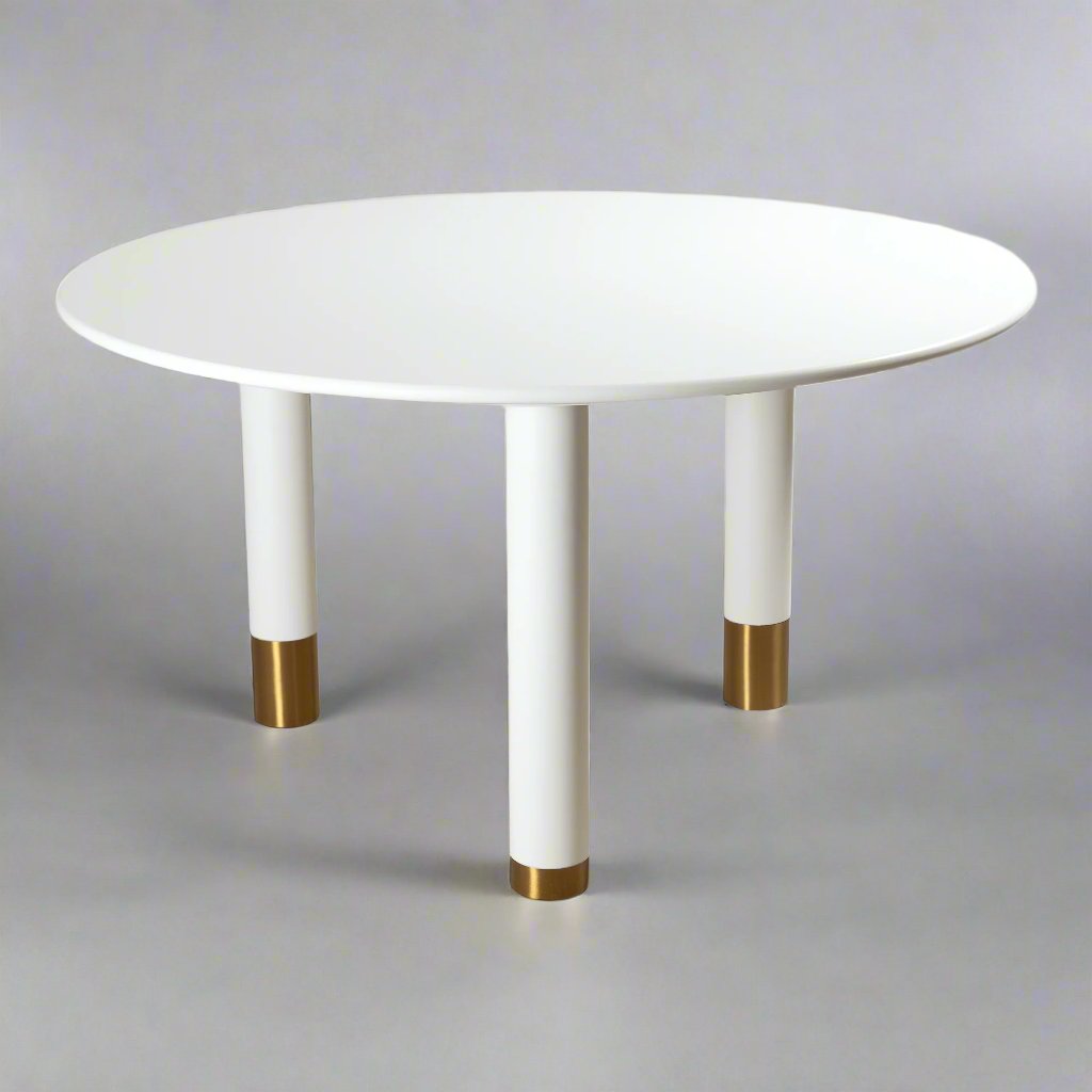 Rick's Cafe Round Dining Table in Matte White Lacquer - Tom Collins Home