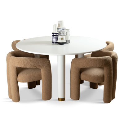 Rick's Cafe Round Dining Table in Matte White Lacquer - Tom Collins Home