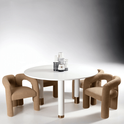 Rick's Cafe Round Dining Table in Matte White Lacquer - Tom Collins Home