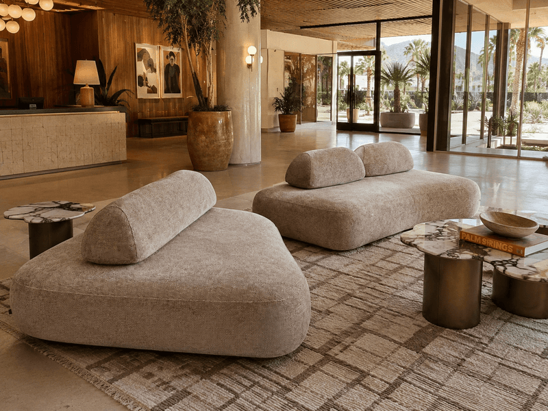 Vesper Sofa styled in a Palm Springs hotel lobby