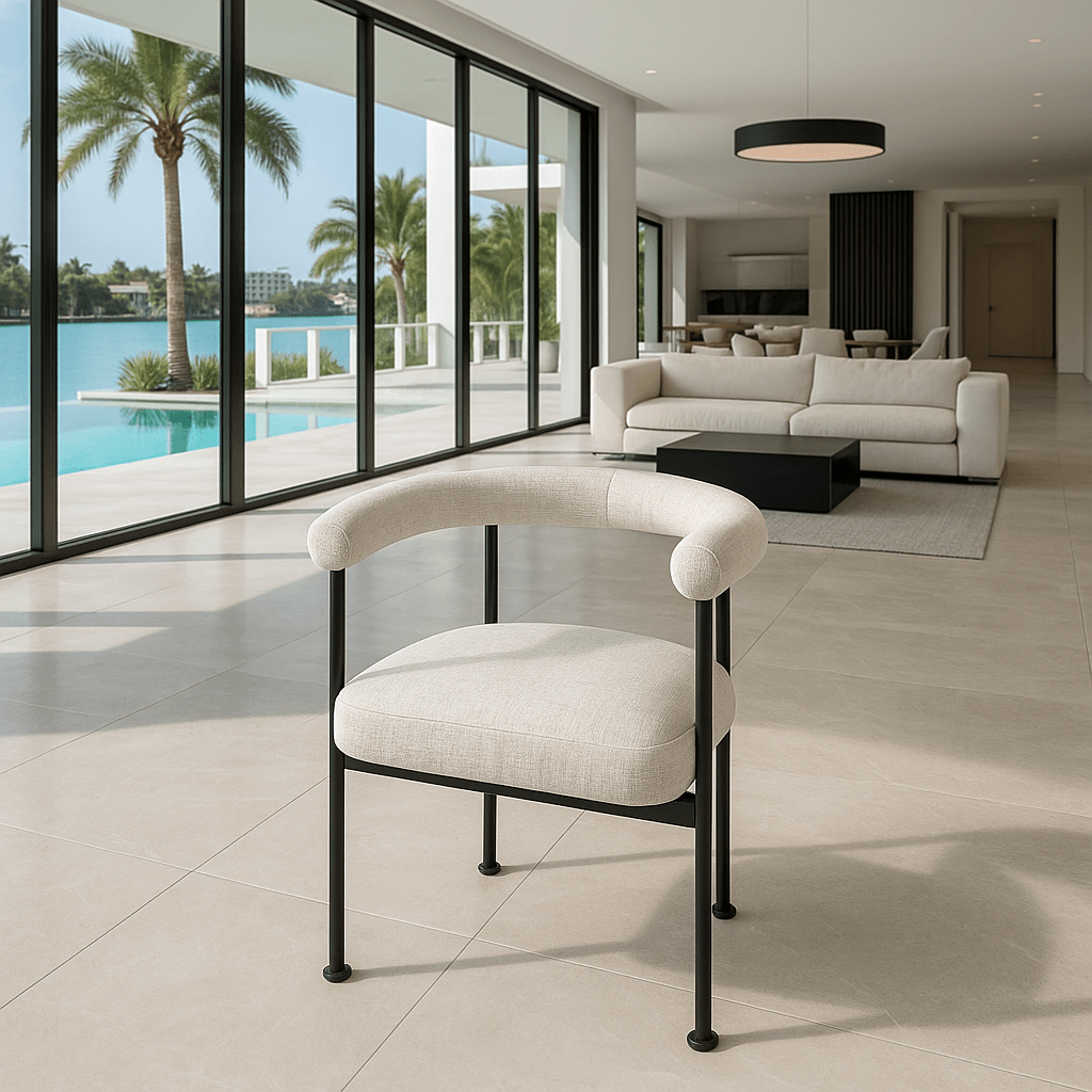 White Russian Dining Chair in Hammered Chenille - Tom Collins Home