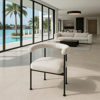 White Russian Dining Chair in Hammered Chenille - Tom Collins Home